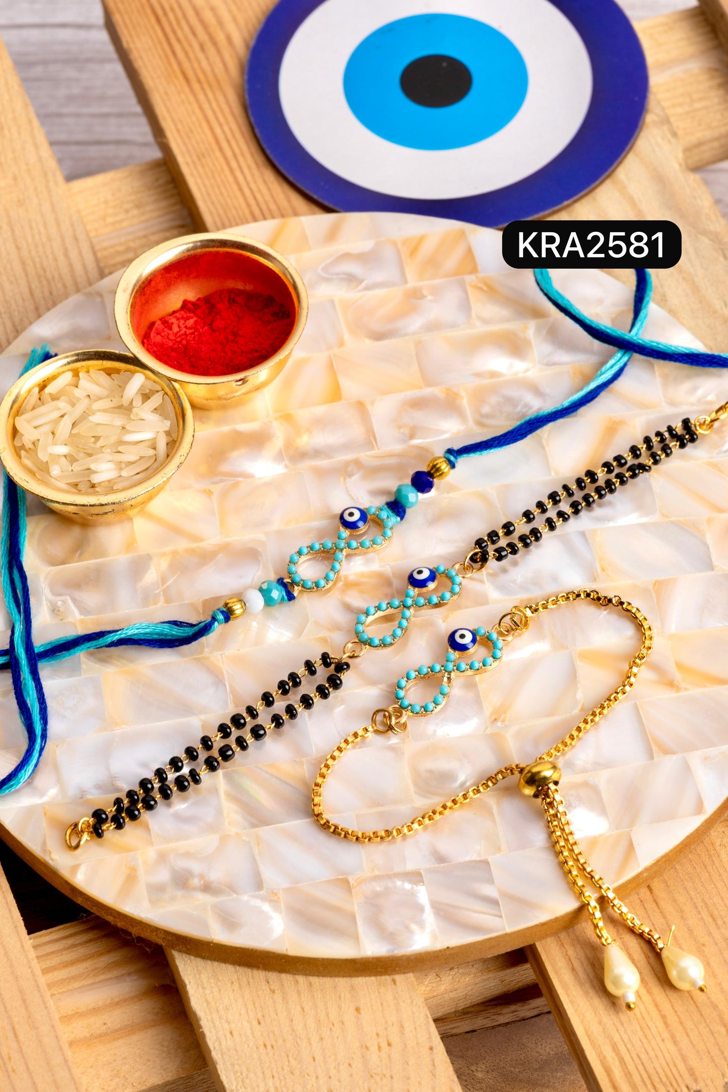 Evil Eye Infinity Rakhi & Bracelet Set With Colored Stones (KRA2581)