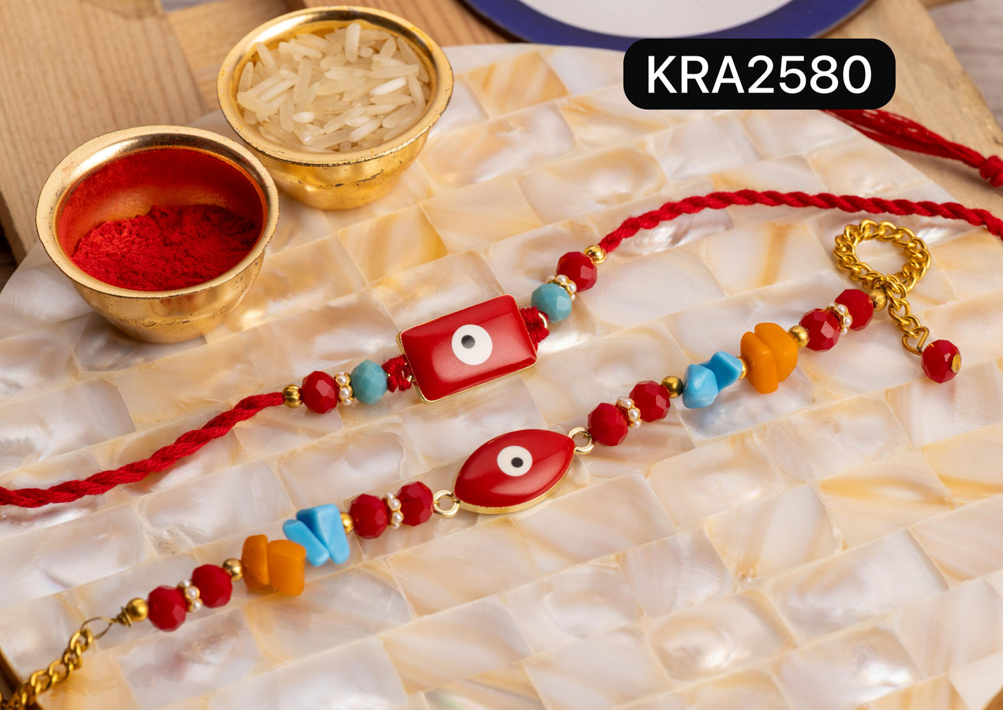 Evil Eye Monalisa Charm Rakhi & Bracelet Set (KRA2580)