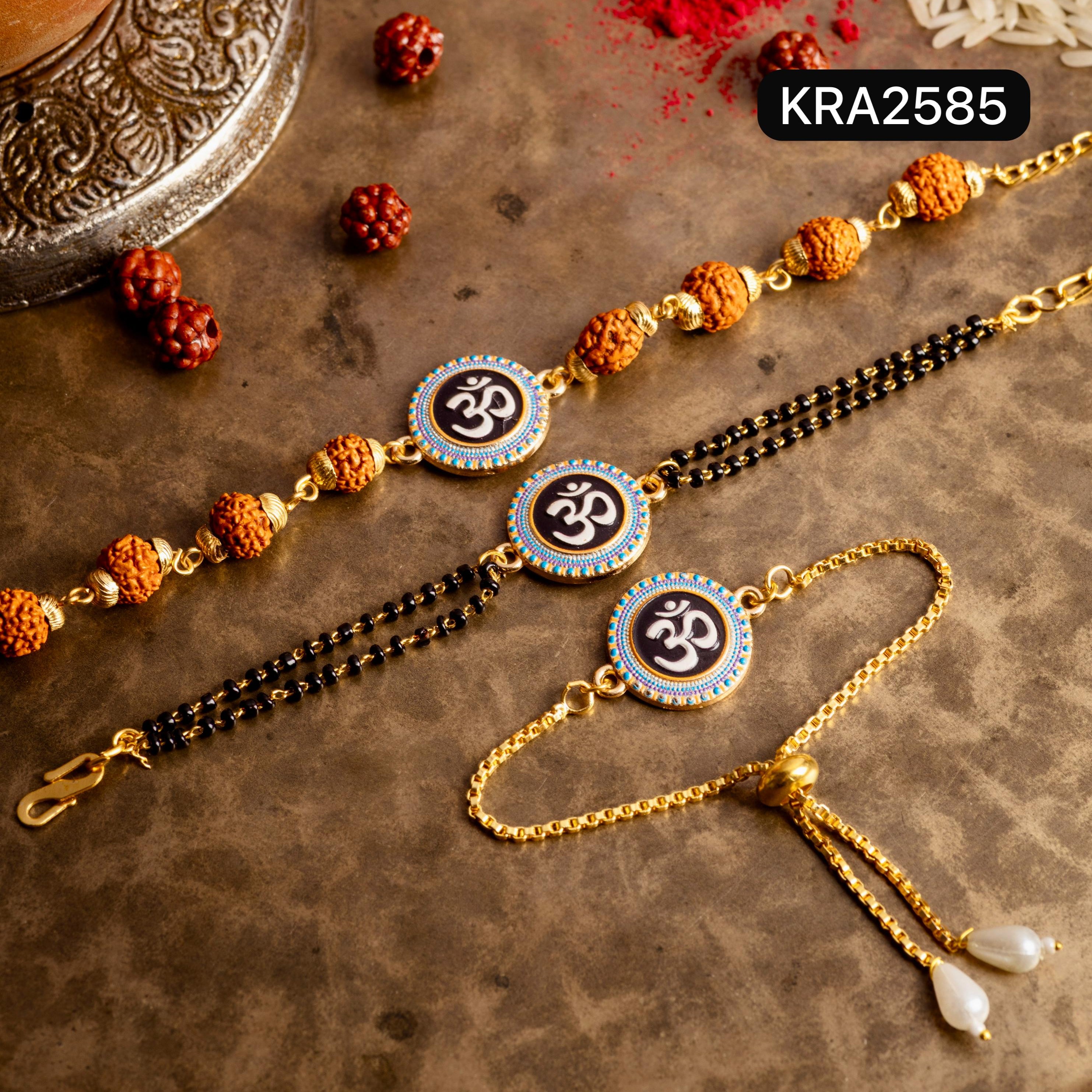 3D Charm OM/Ek Onkar Rudraksha Bracelet For Bhai & Bracelet For Bhabhi (KRA2585)