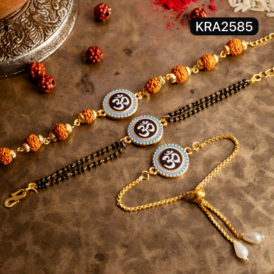 3D Charm OM/Ek Onkar Rudraksha Bracelet For Bhai & Bracelet For Bhabhi (KRA2585)