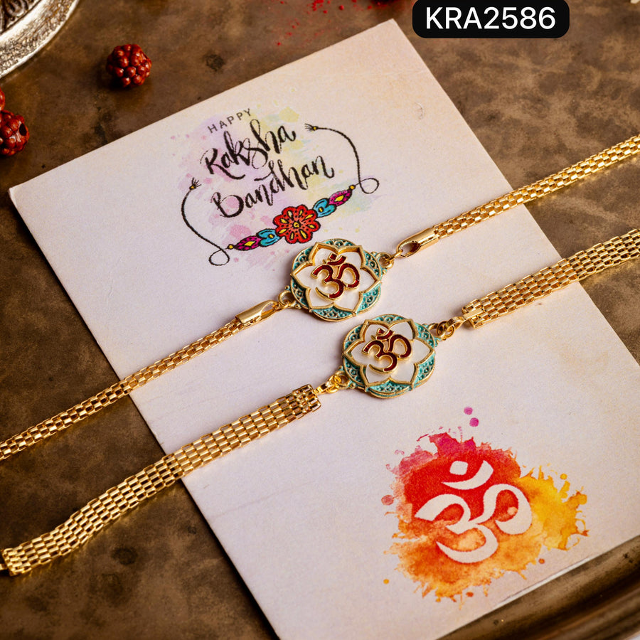 OM Golden Bracelet Set For Bhai & Bhabhi (KRA2586)