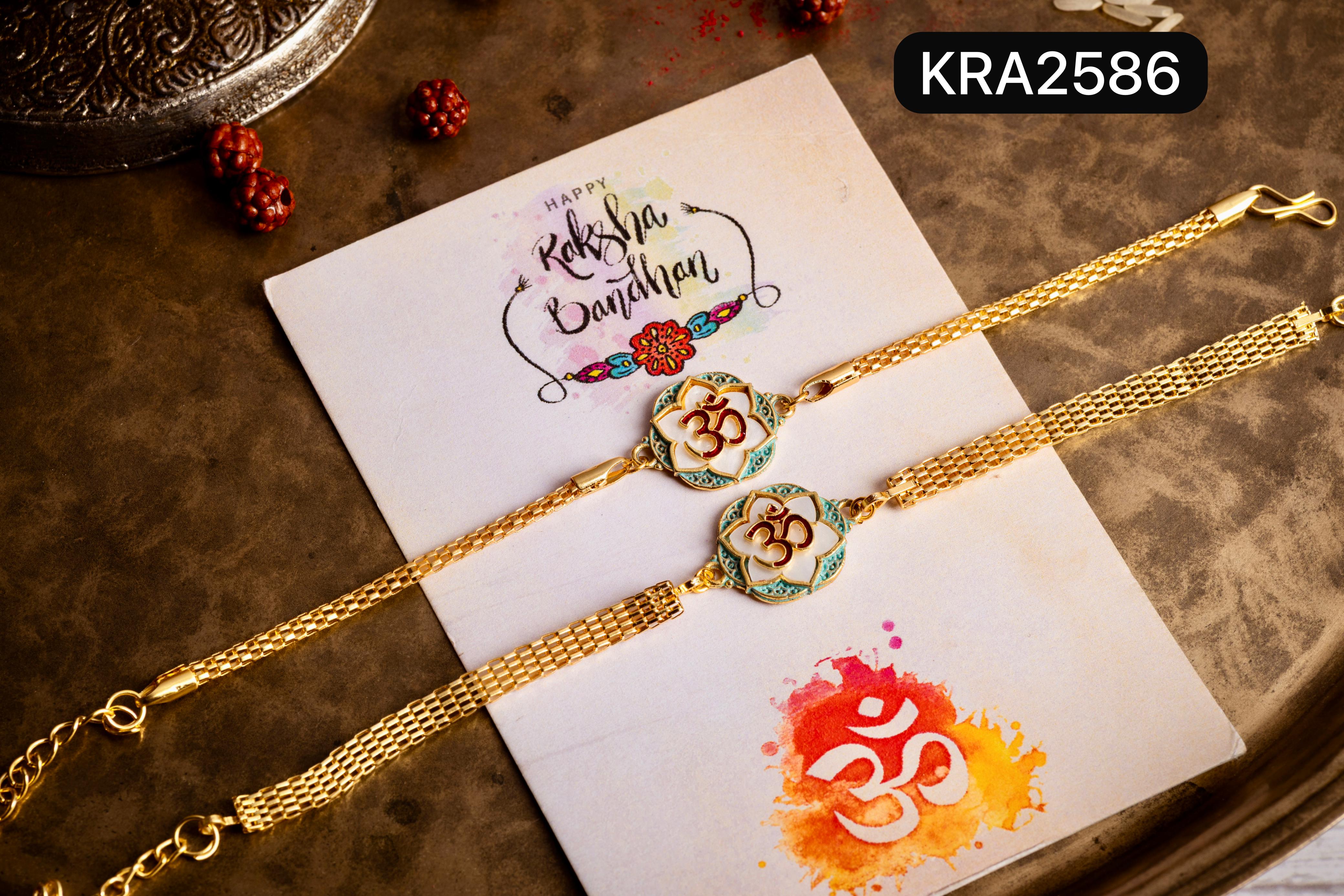 OM Golden Bracelet Set For Bhai & Bhabhi (KRA2586)
