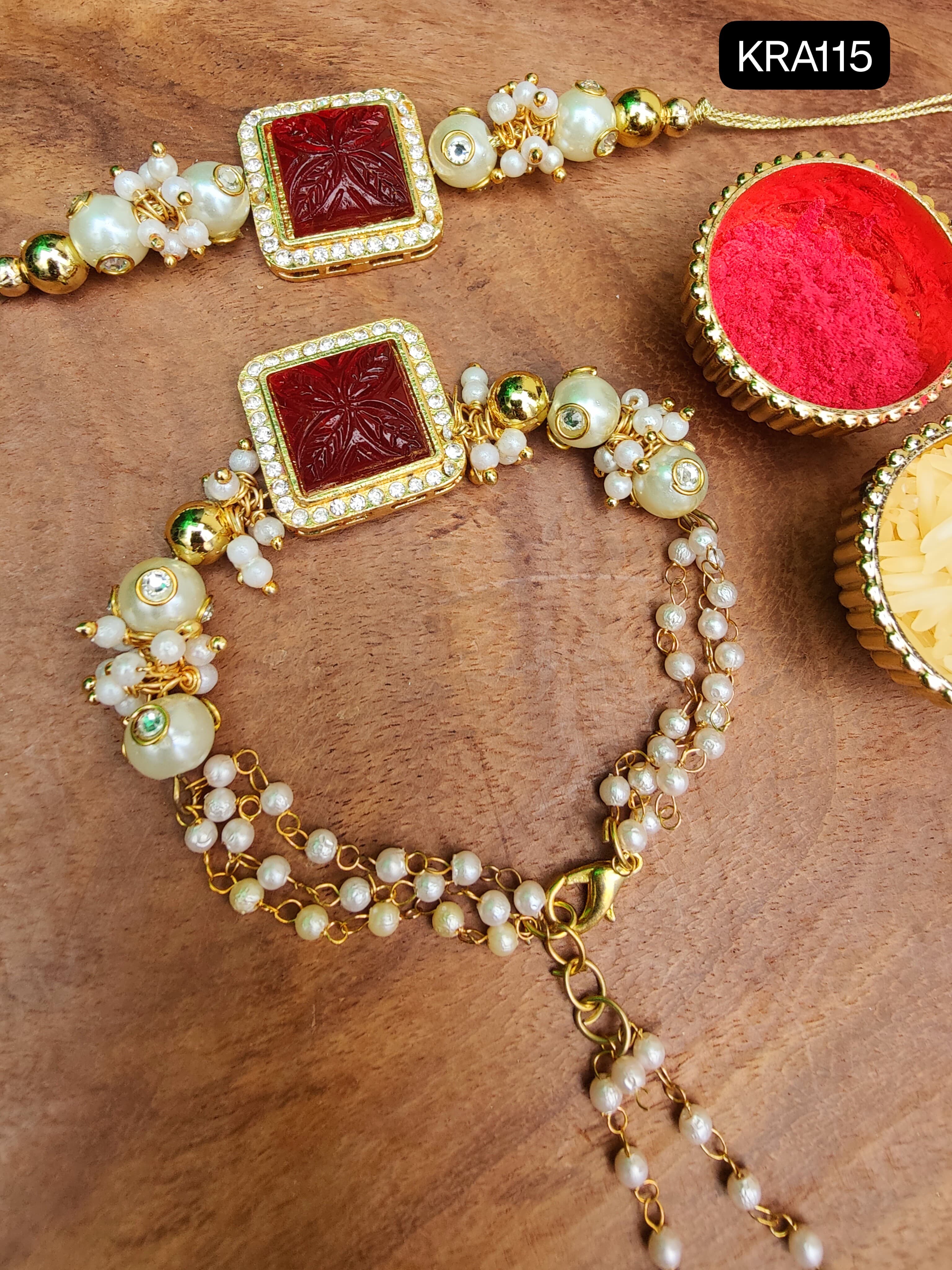Heavy Kundan Rakhi & Bracelet Set (KRA115)