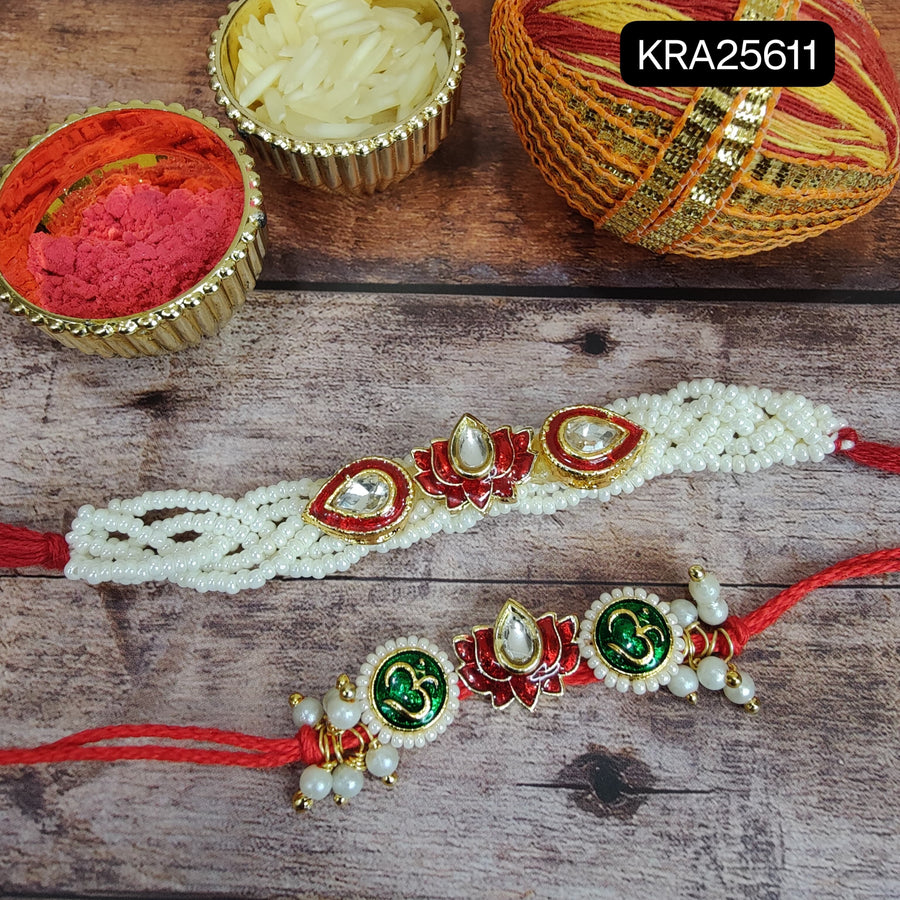Om Lotus Bhai Rakhi & Moti Chatai Bhabhi Bracelet Set (KRA25611)
