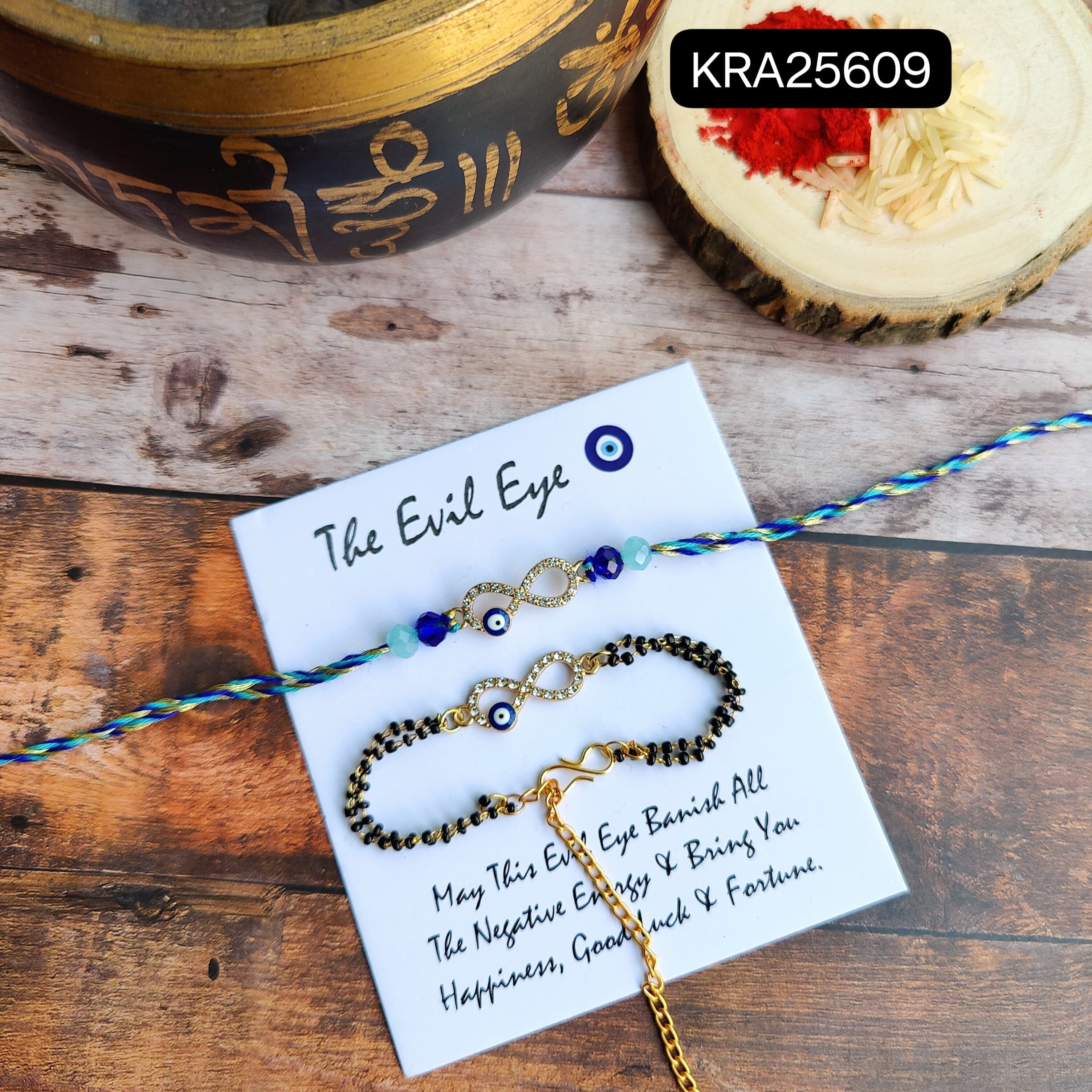Infinity Evil Eye Braided Rakhi & Mangalsutra Bracelet Set (KRA25609)