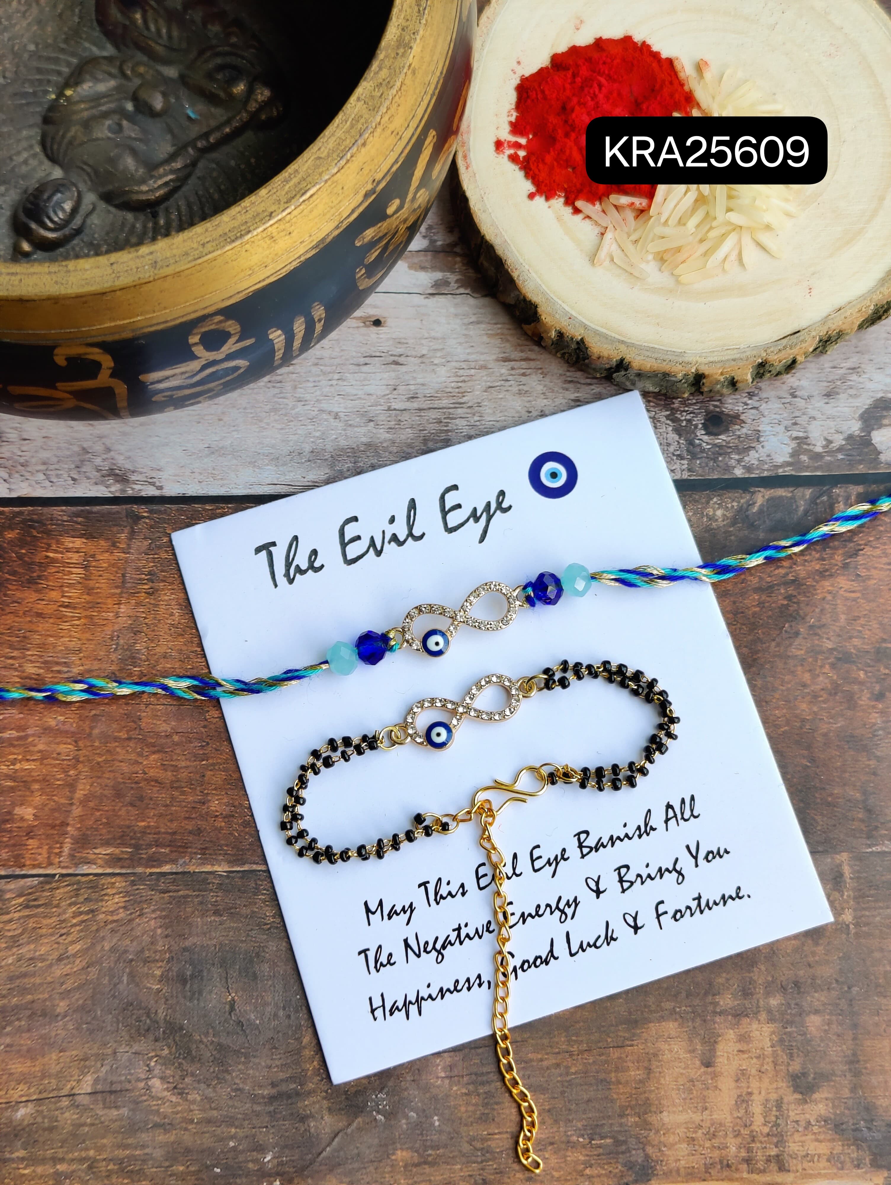 Infinity Evil Eye Braided Rakhi & Mangalsutra Bracelet Set (KRA25609)