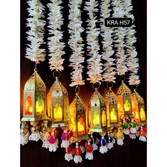 Metal Moroccan Colorful Tea Light Holder Lantern With Decoration KRA H57