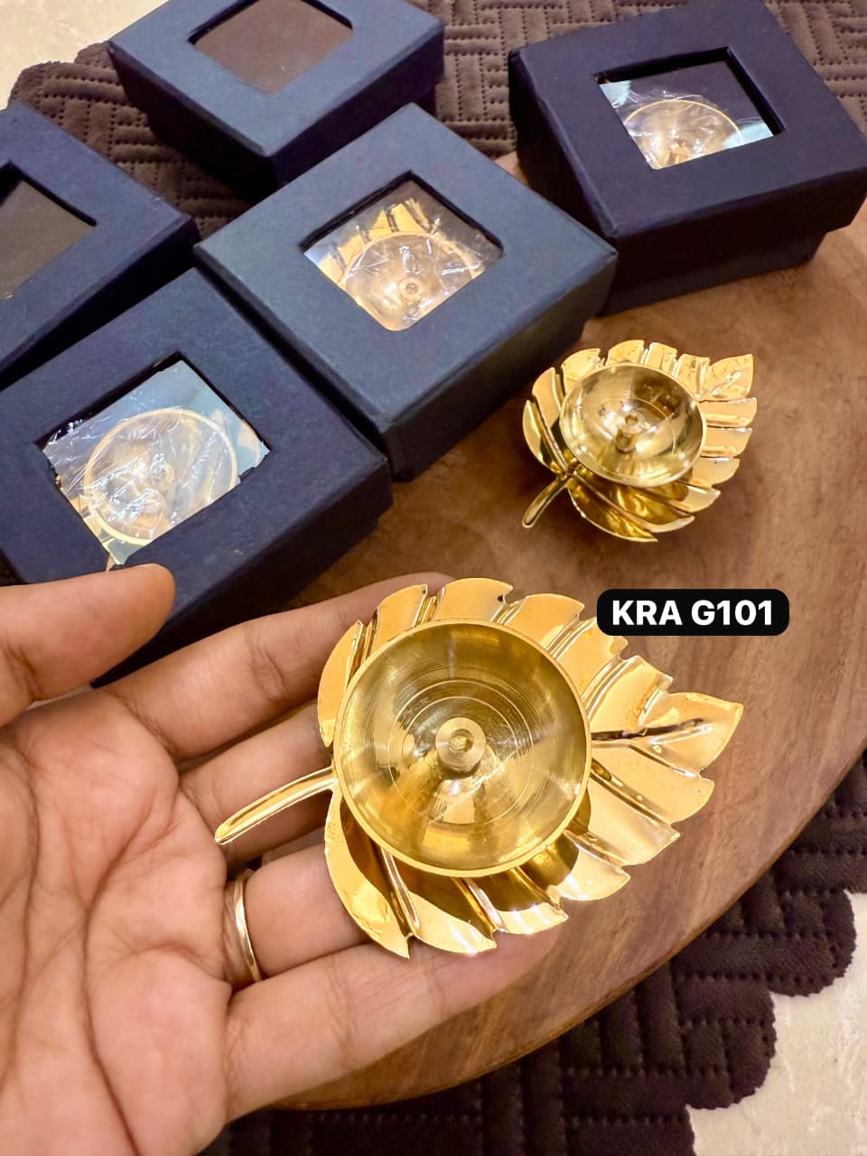 Leaf Brass Diya In Box Packing KRA G101