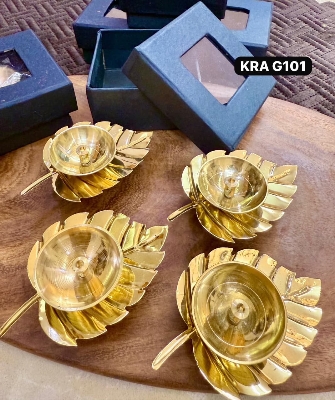 Leaf Brass Diya In Box Packing KRA G101