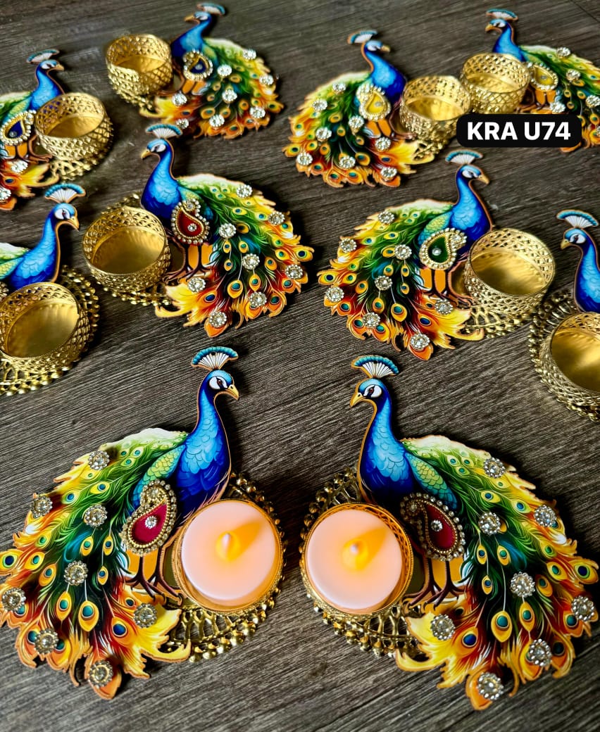 Decorated Peacock T-light Holder KRA U74