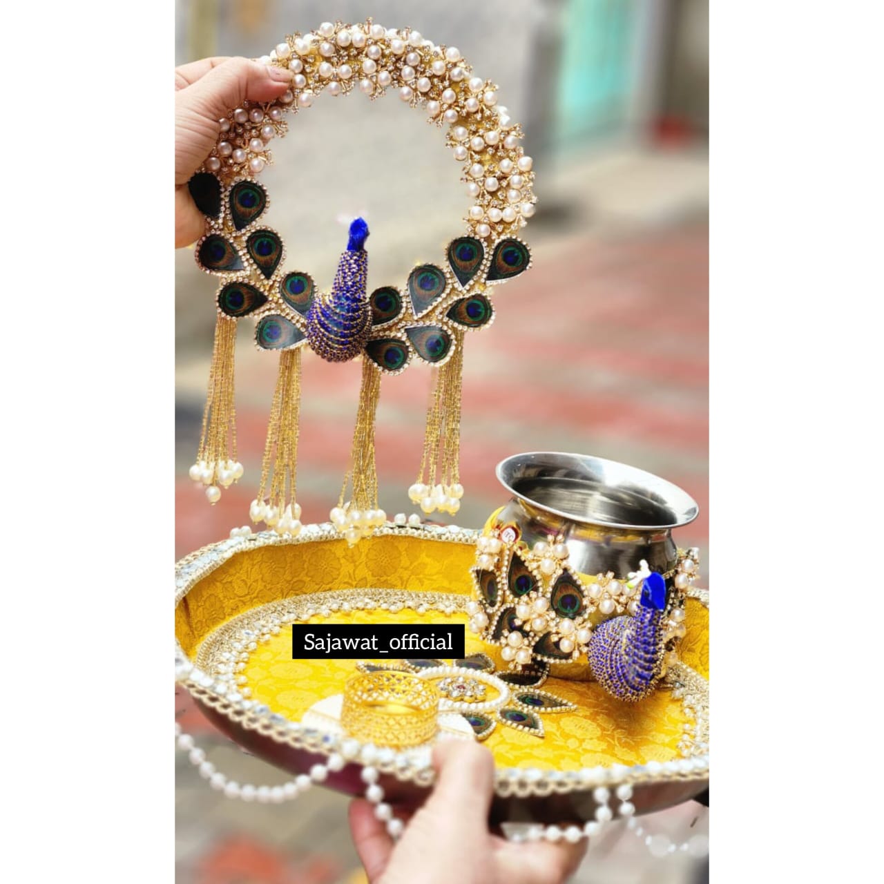 Yellow Peacock Thali Set K-Ht036