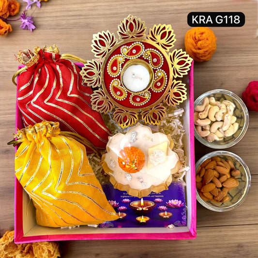 Diwali Box Hamper With Mithai Urli Candle KRA G118