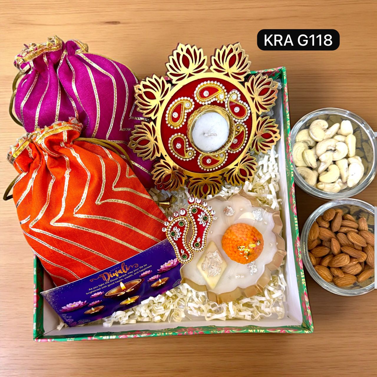 Diwali Box Hamper With Mithai Urli Candle KRA G118