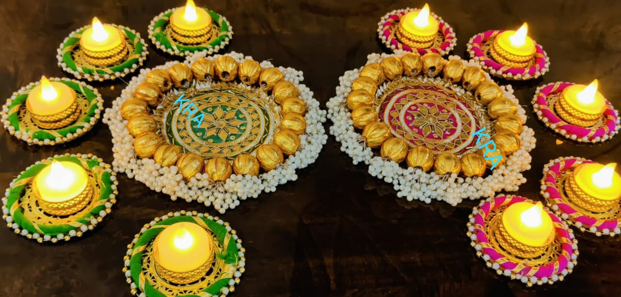 Gota Patti Moti Mat Rangoli Set Of 6 Pcs KRA R21