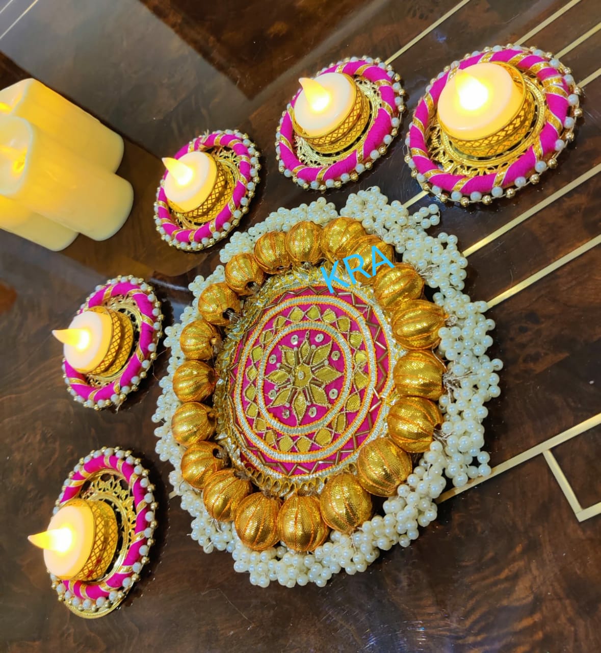 Gota Patti Moti Mat Rangoli Set Of 6 Pcs KRA R21