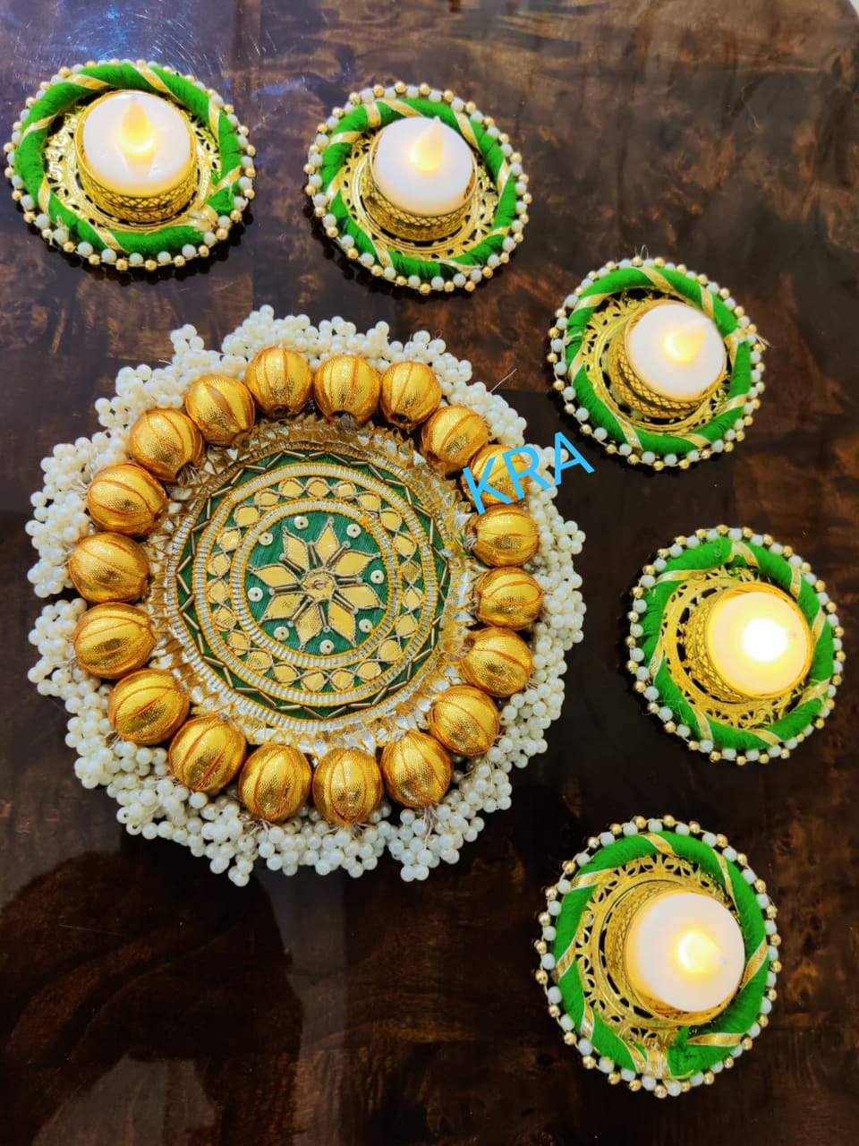 Gota Patti Moti Mat Rangoli Set Of 6 Pcs KRA R21