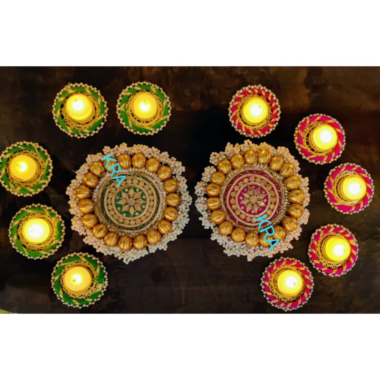 Gota Patti Moti Mat Rangoli Set Of 6 Pcs KRA R21