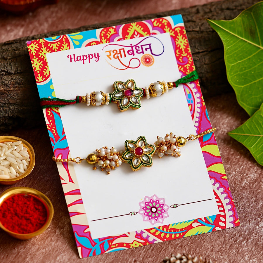 Kundan Flower Rakhi Set (KRA26003)