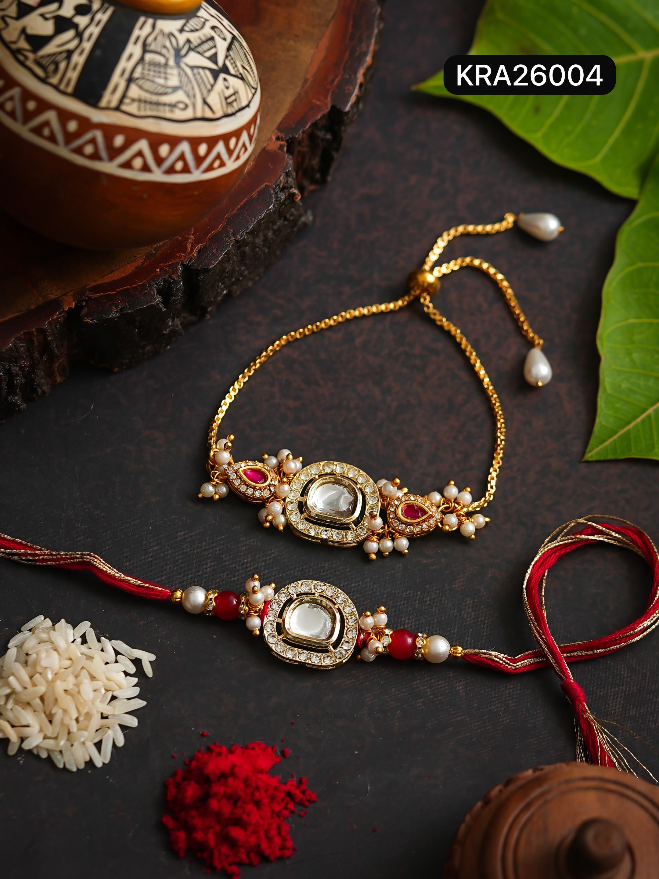 Uncut Kundan Rakhi & Bracelet Set (KRA26004)