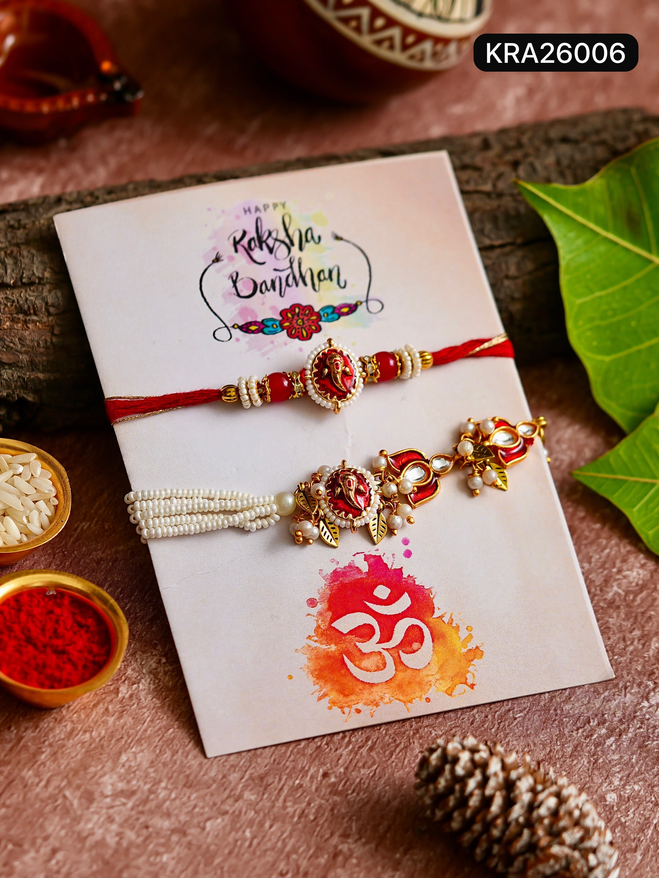 Jadau Meenakari Rakhi Bracelet Set (KRA26006)
