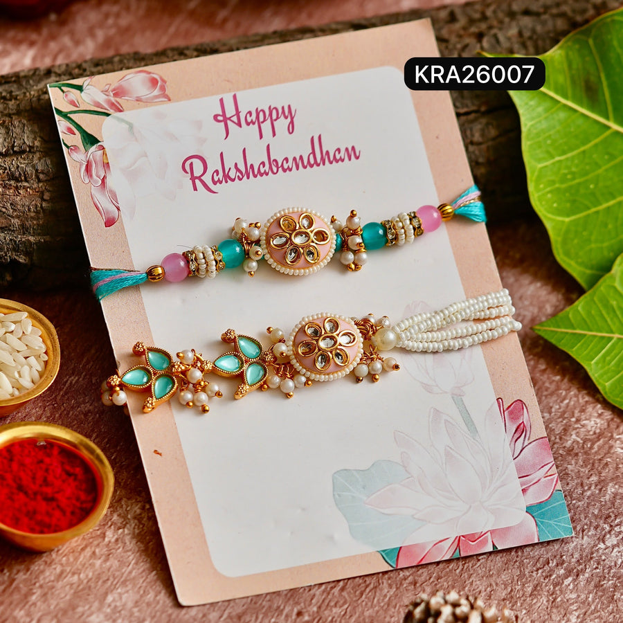 Jadau Meenakari Pearl Rakhi Bracelet Set (KRA26007)