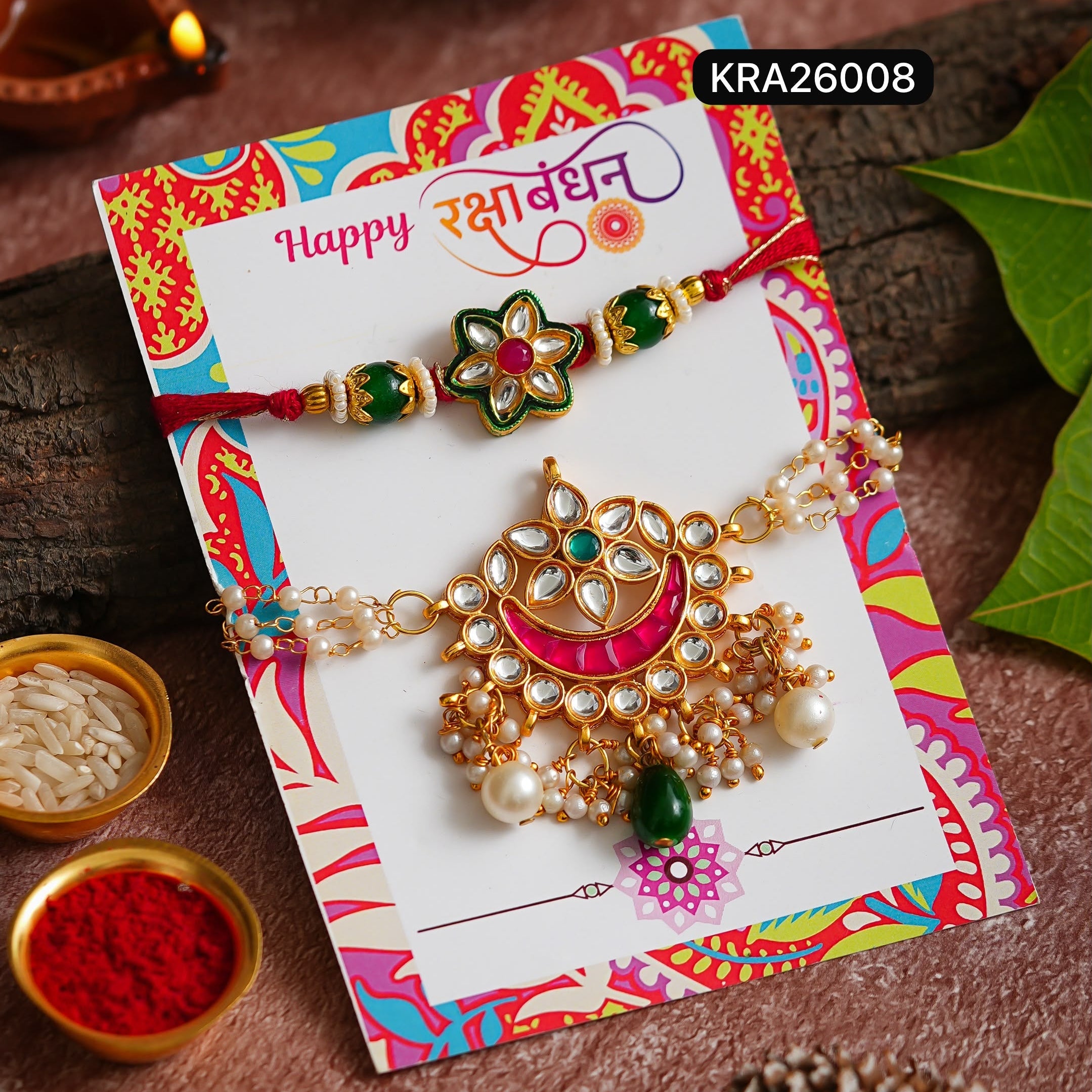 Heavy Rakhi Bracelet Kundan Set (KRA26008)