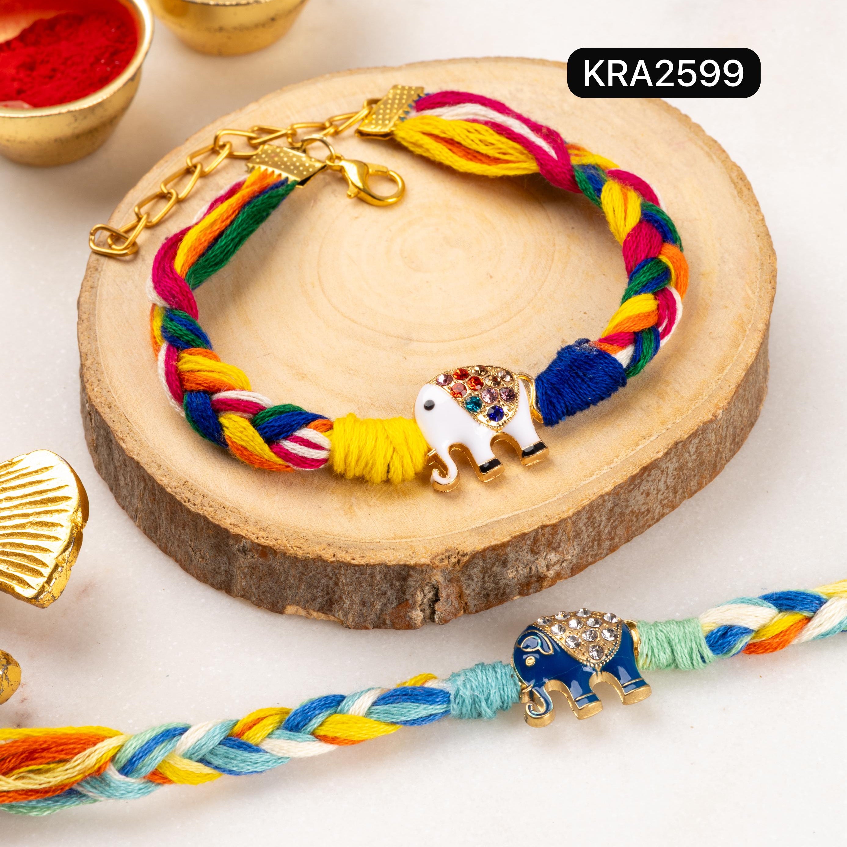 Hand Braided Multicolor Elephant Rakhi Bracelet (KRA2599)