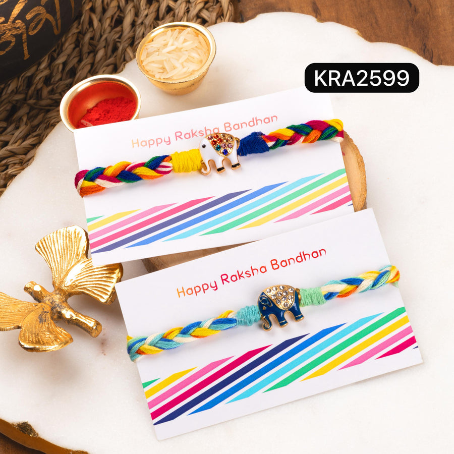 Hand Braided Multicolor Elephant Rakhi Bracelet (KRA2599)