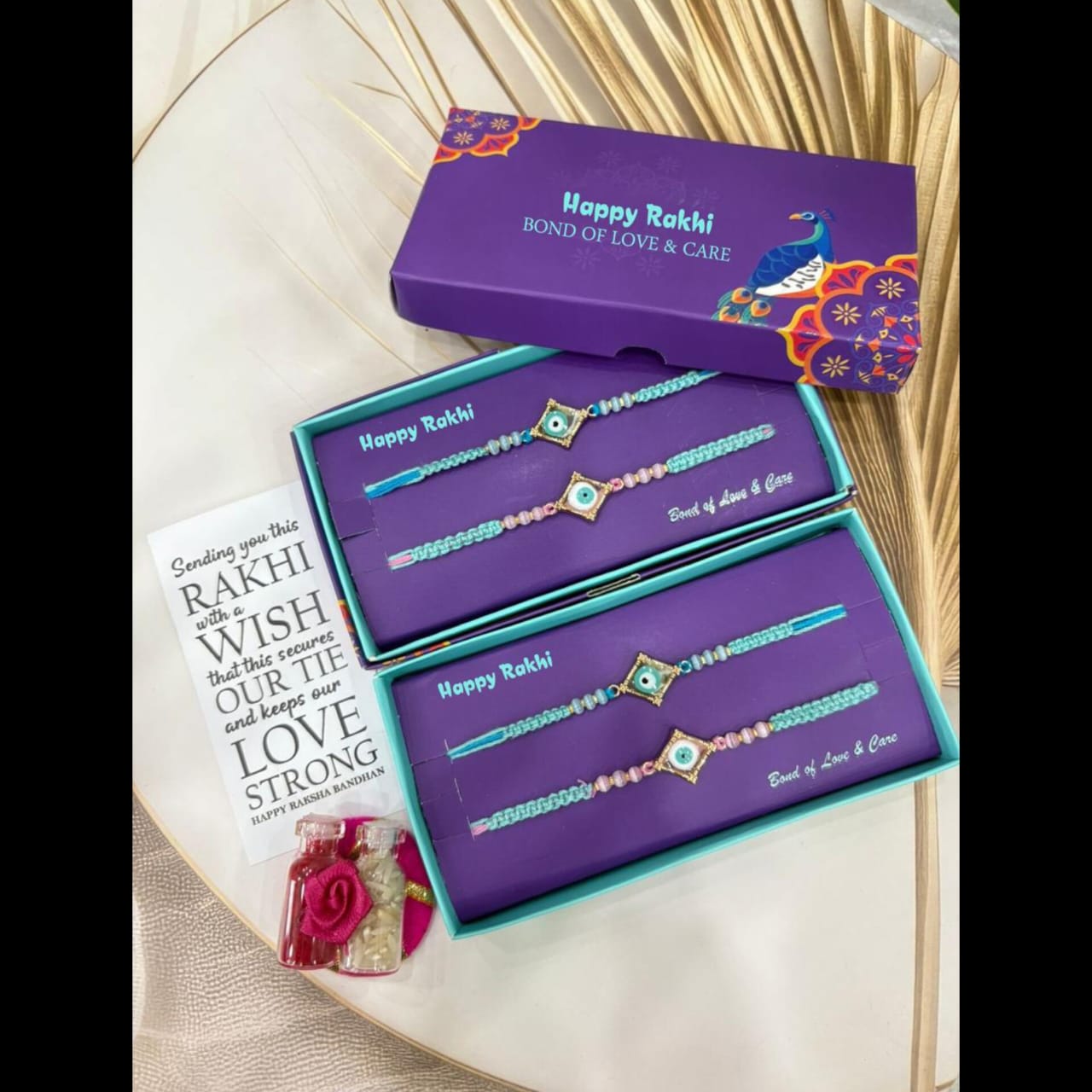 Hand Woven Bhai Bhabhi Evil Eye Rakhi Set