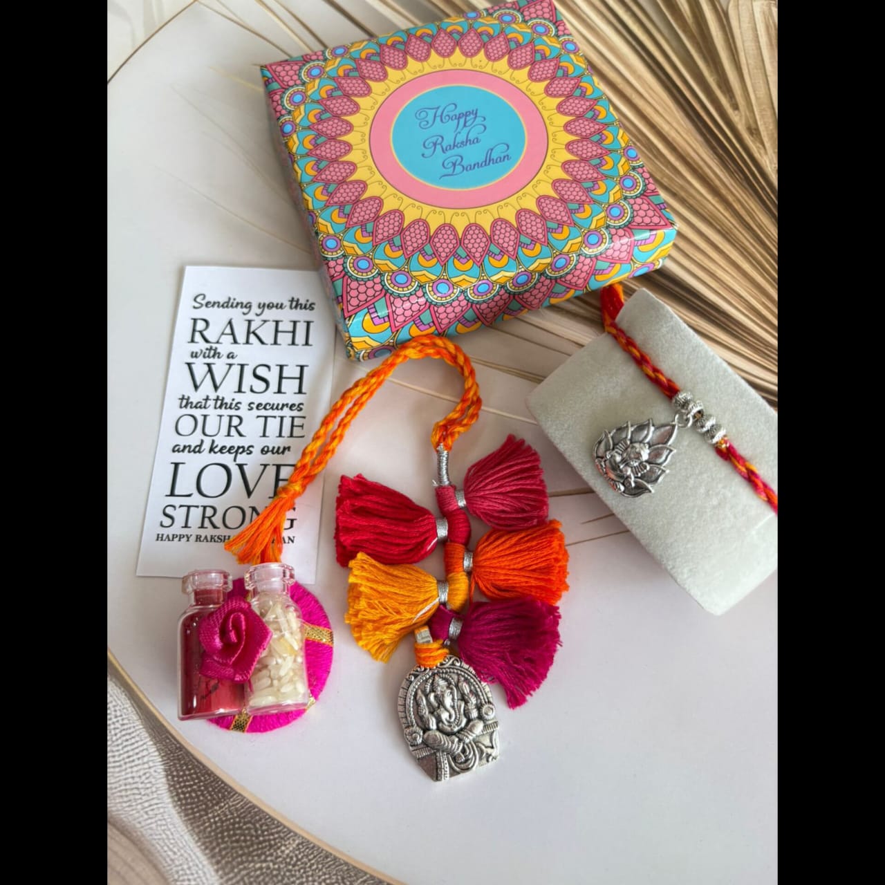 Oxidized Ganesha & Om Rakhi & Lumba Set