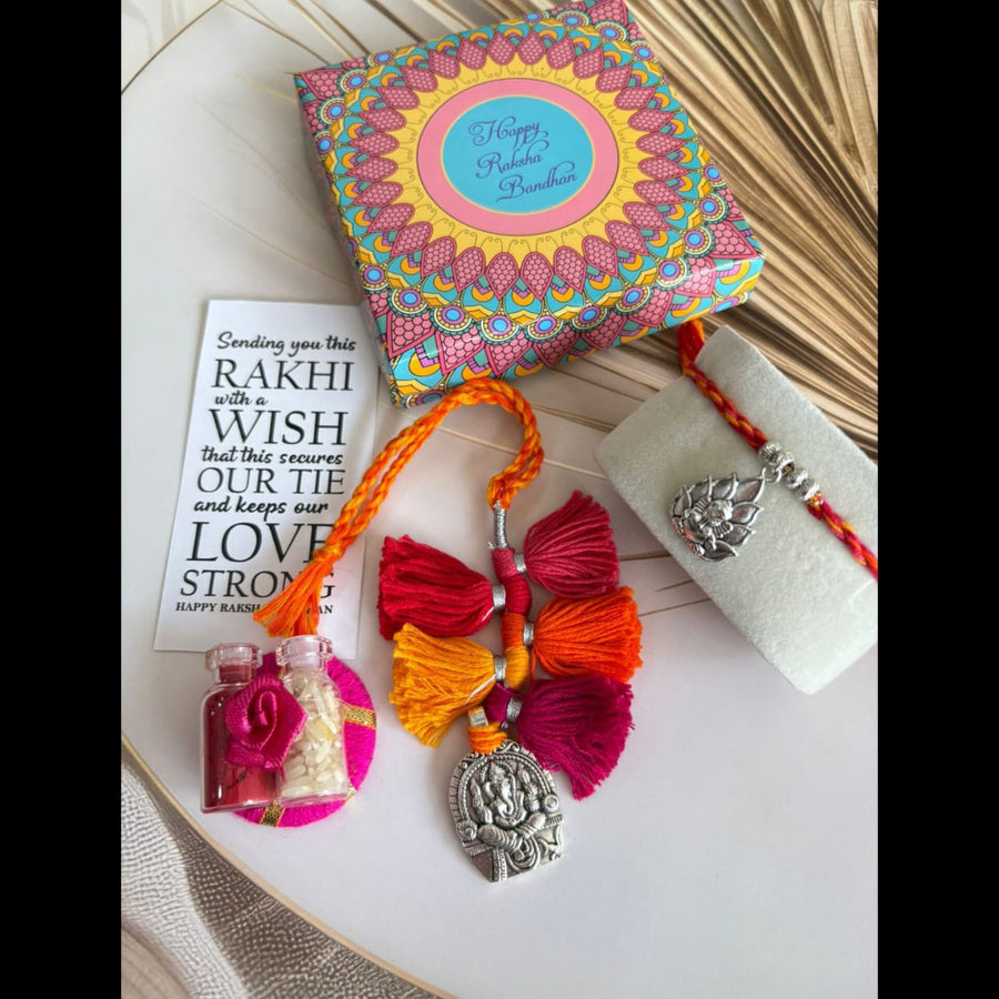 Oxidized Ganesha & Om Rakhi & Lumba Set