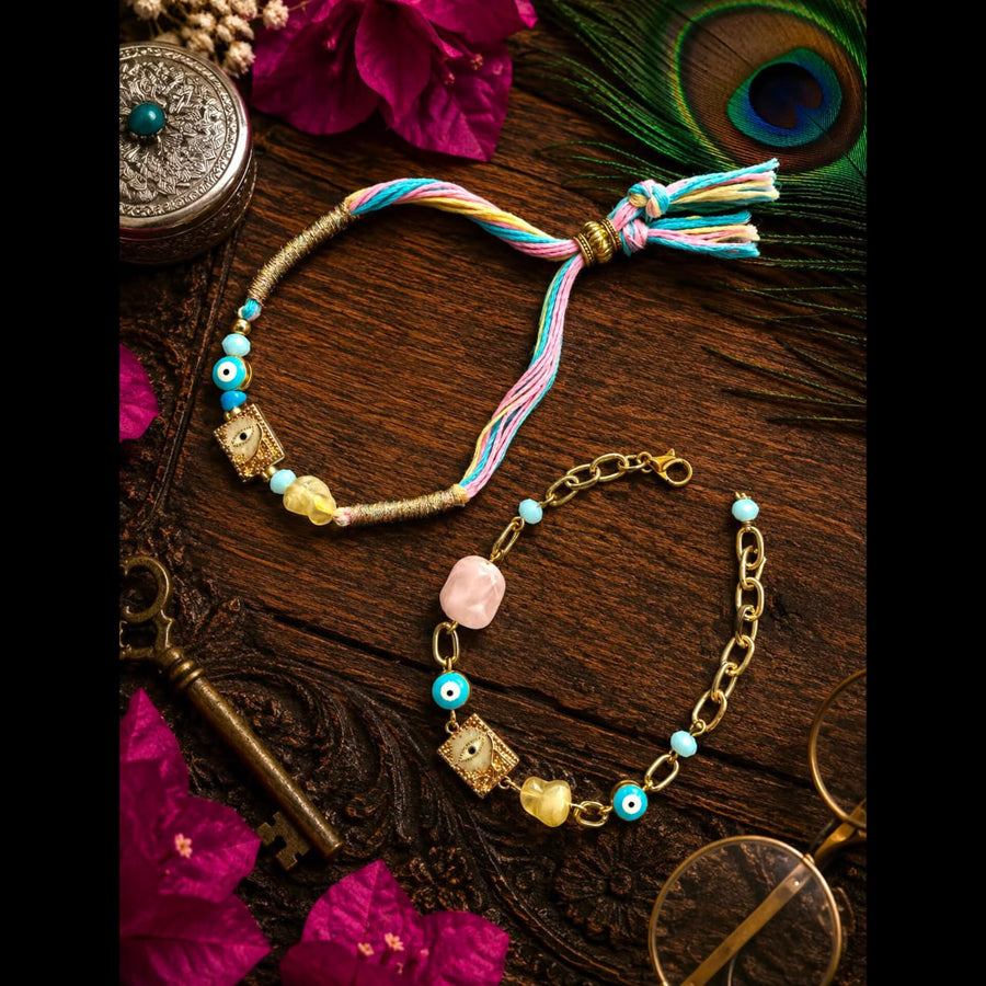 Pastel Evil Eye Rakhi & Bracelet Set