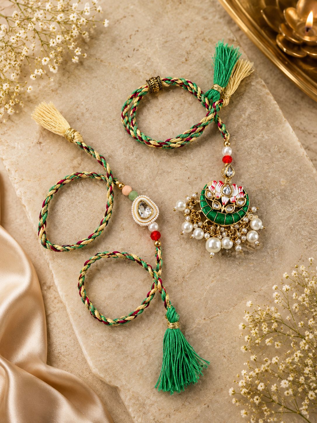 Royal Pearl Kundan Rakhi & Lumba Set