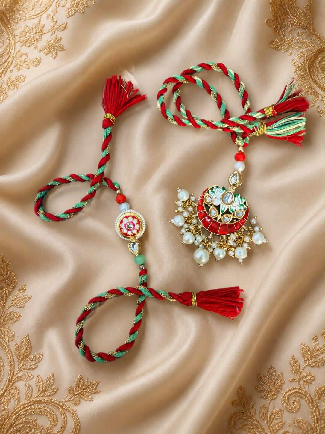 Royal Pearl Kundan Rakhi & Lumba Set