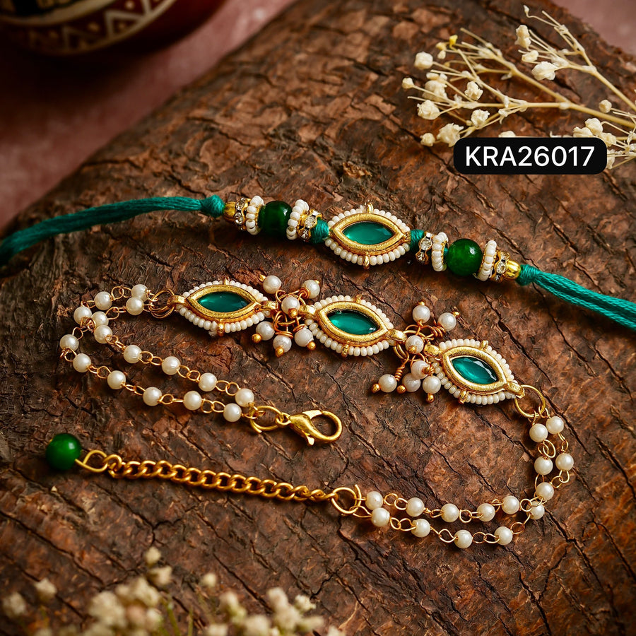 Stone & Pearl Rakhi Bracelet Set (KRA26017)