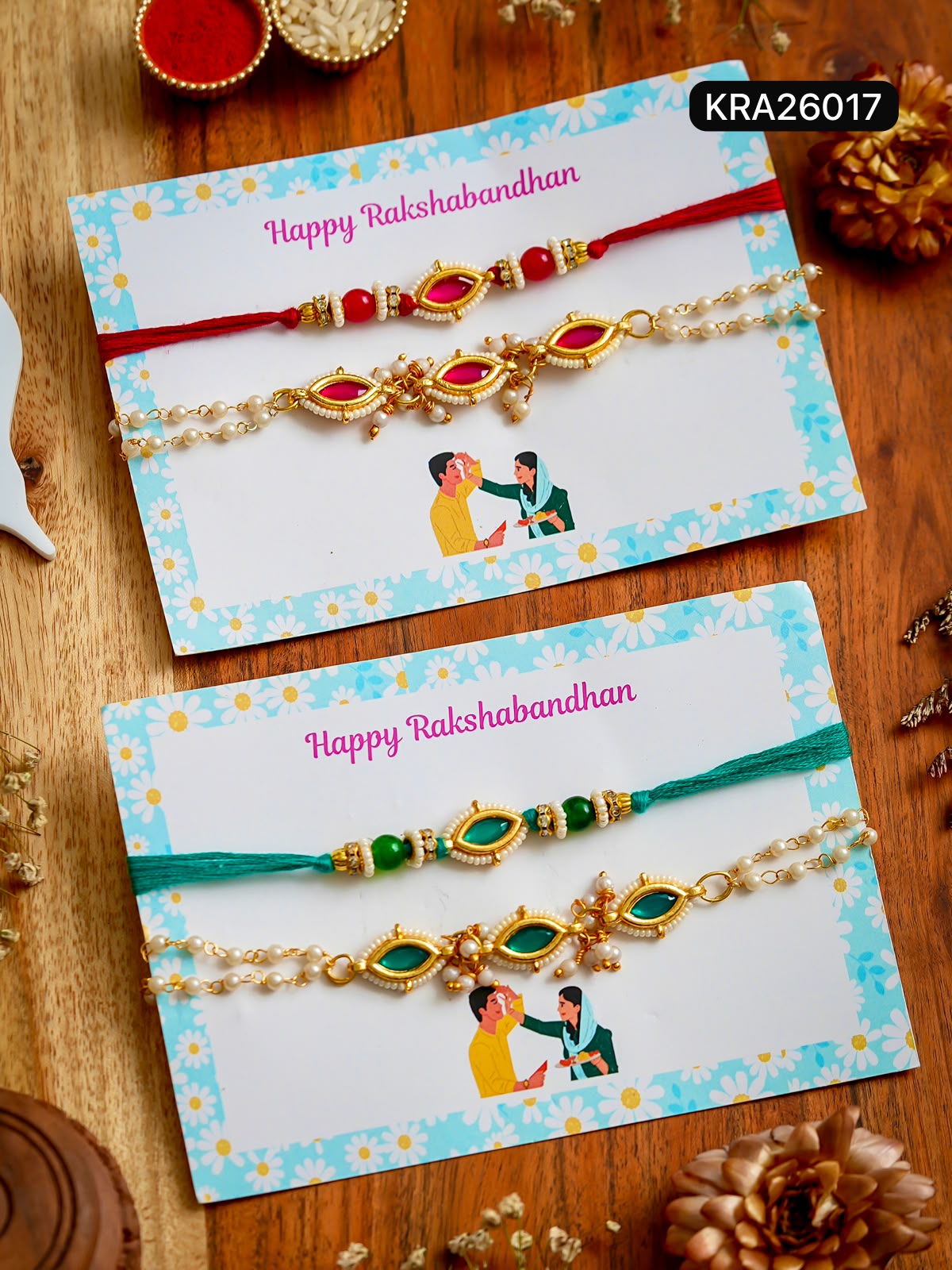 Stone & Pearl Rakhi Bracelet Set (KRA26017)