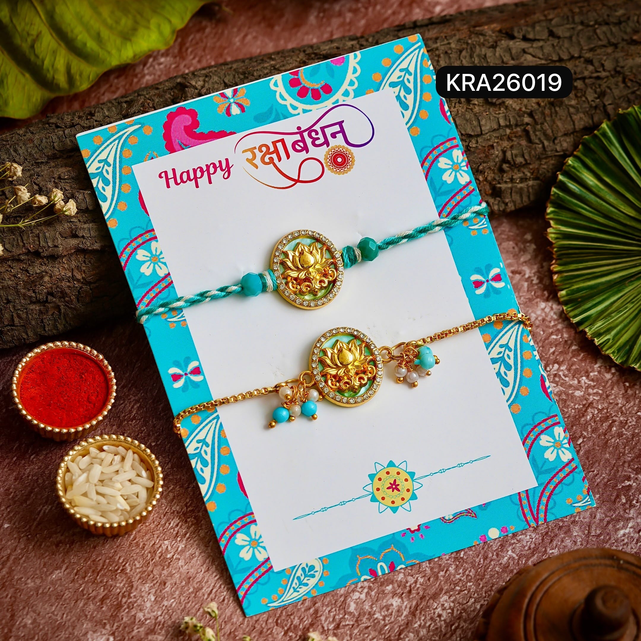 3D Lotus Rakhi & Bracelet Set (KRA26019)