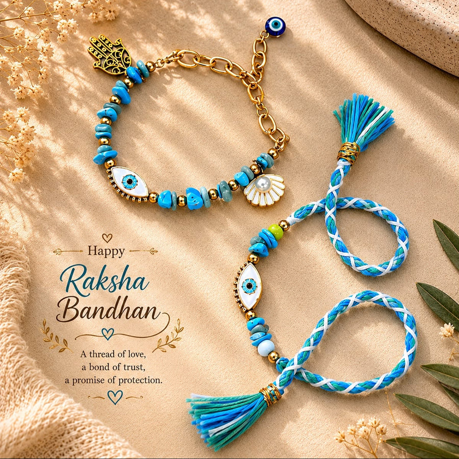 Evil Eye Rakhi & Bracelet Couple Set