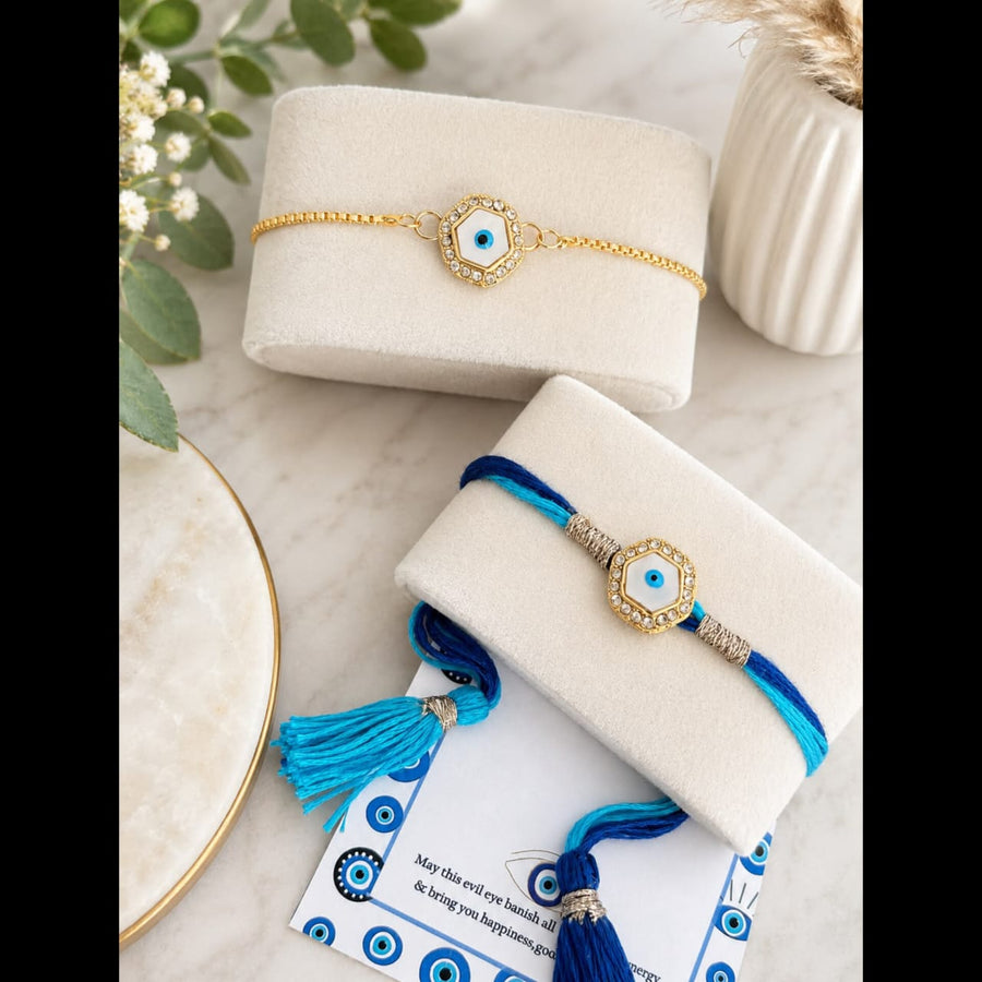 Evil Eye Couple Rakhi & Lumba Bracelet