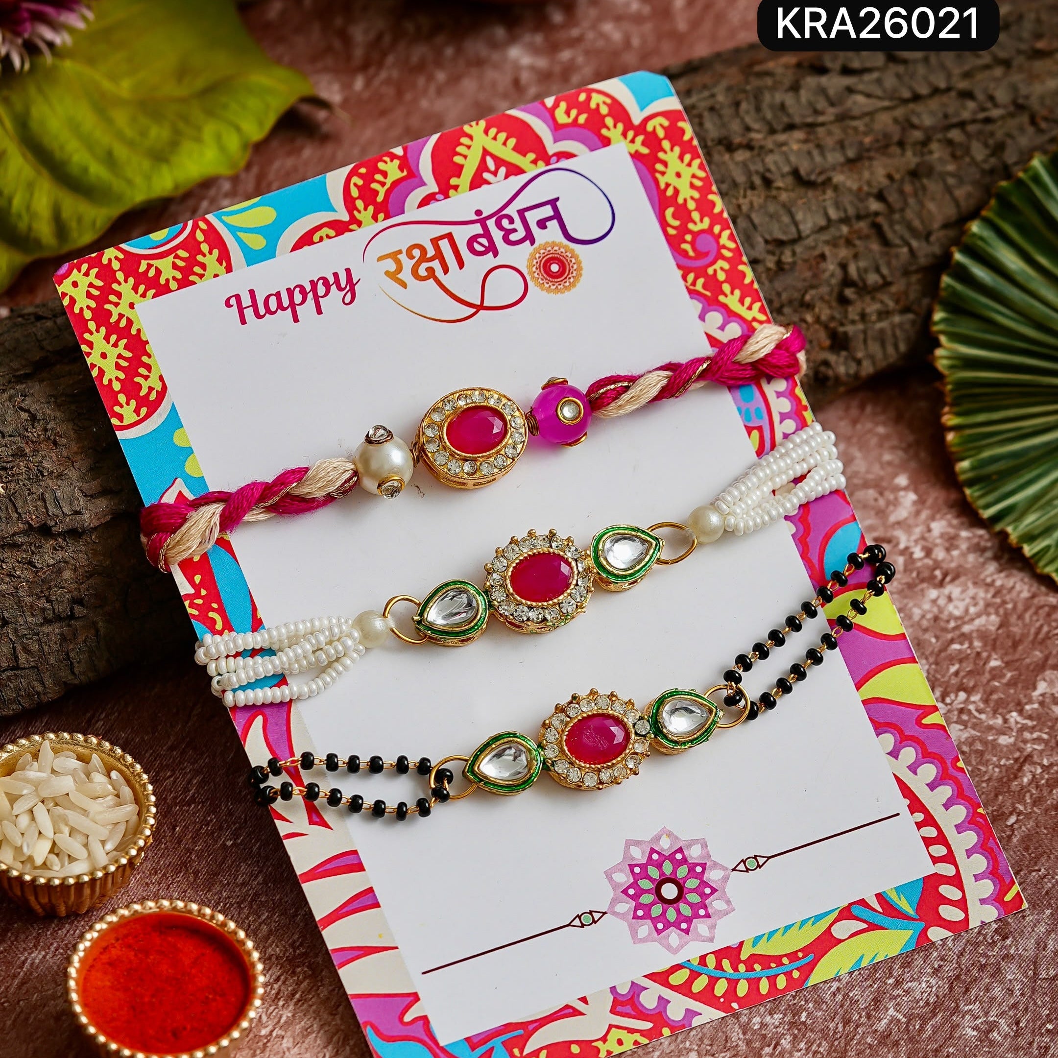 Hand Braided Bhai Bhabhi Rakhi & Bracelet Set (KRA26021)