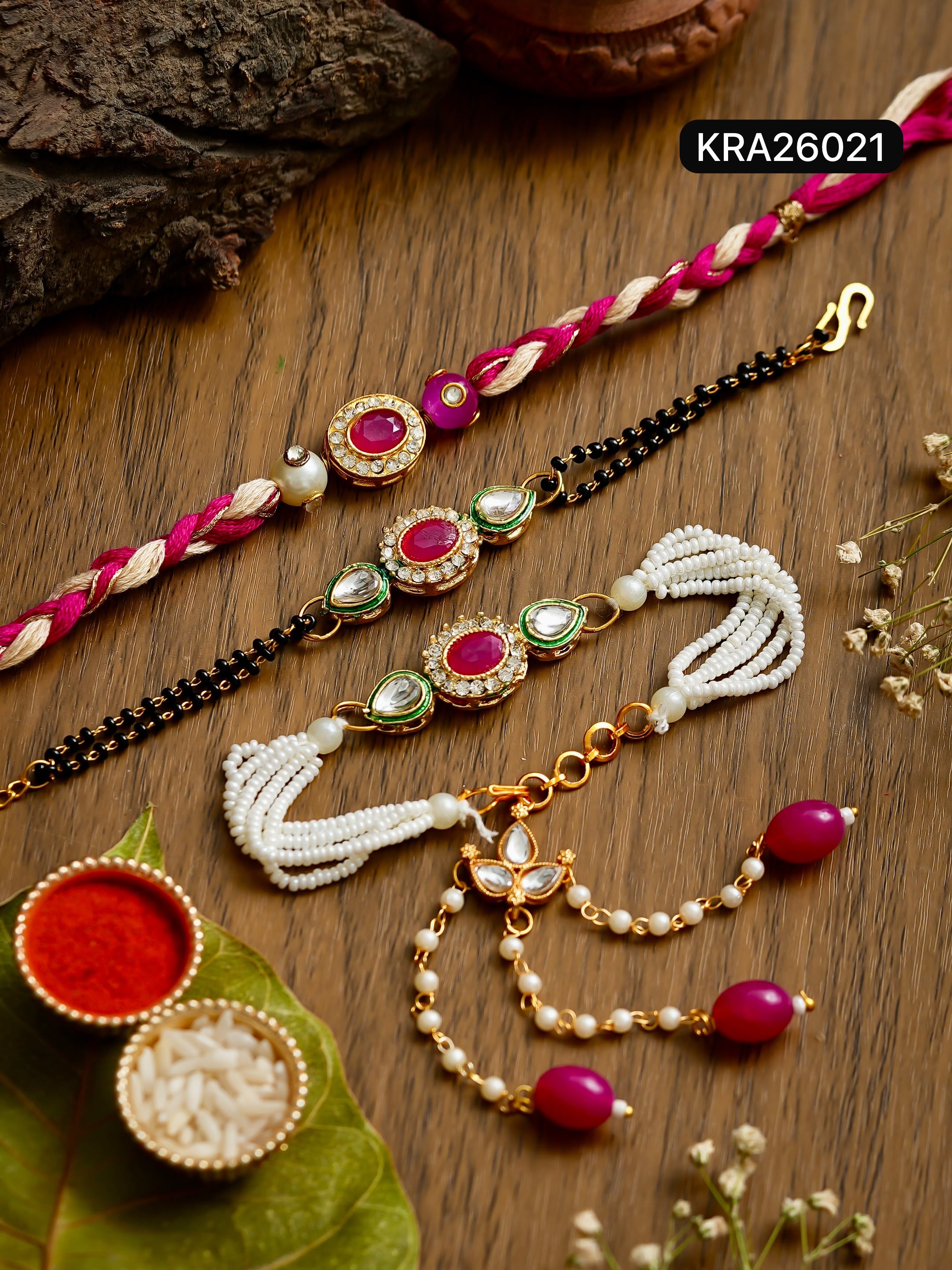 Hand Braided Bhai Bhabhi Rakhi & Bracelet Set (KRA26021)