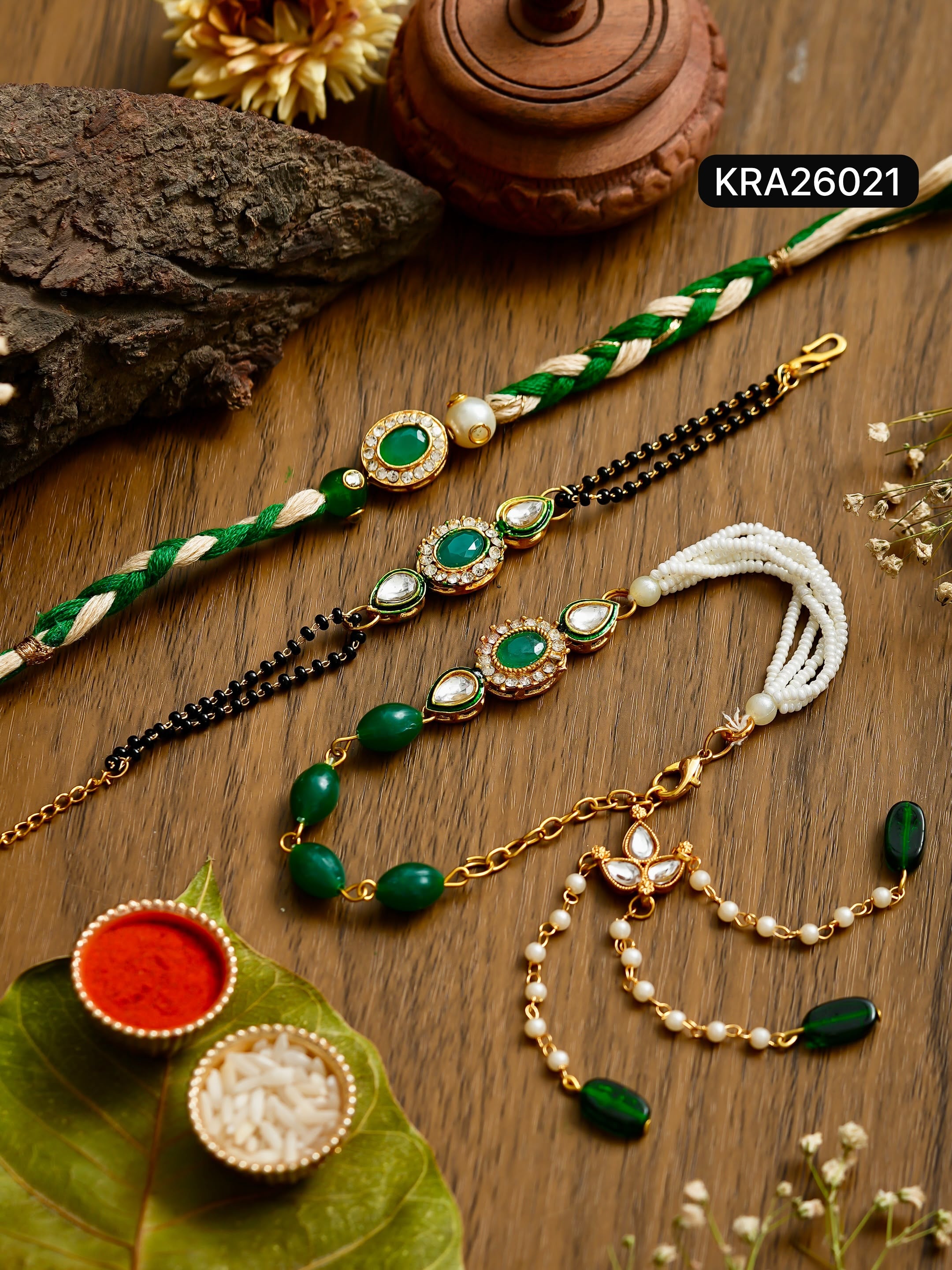 Hand Braided Bhai Bhabhi Rakhi & Bracelet Set (KRA26021)
