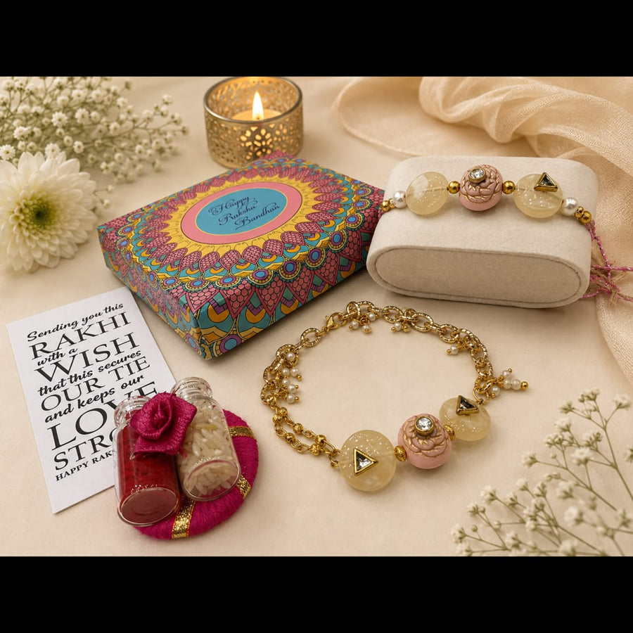 Floral Kundan Rakhi & Lumba Bracelet