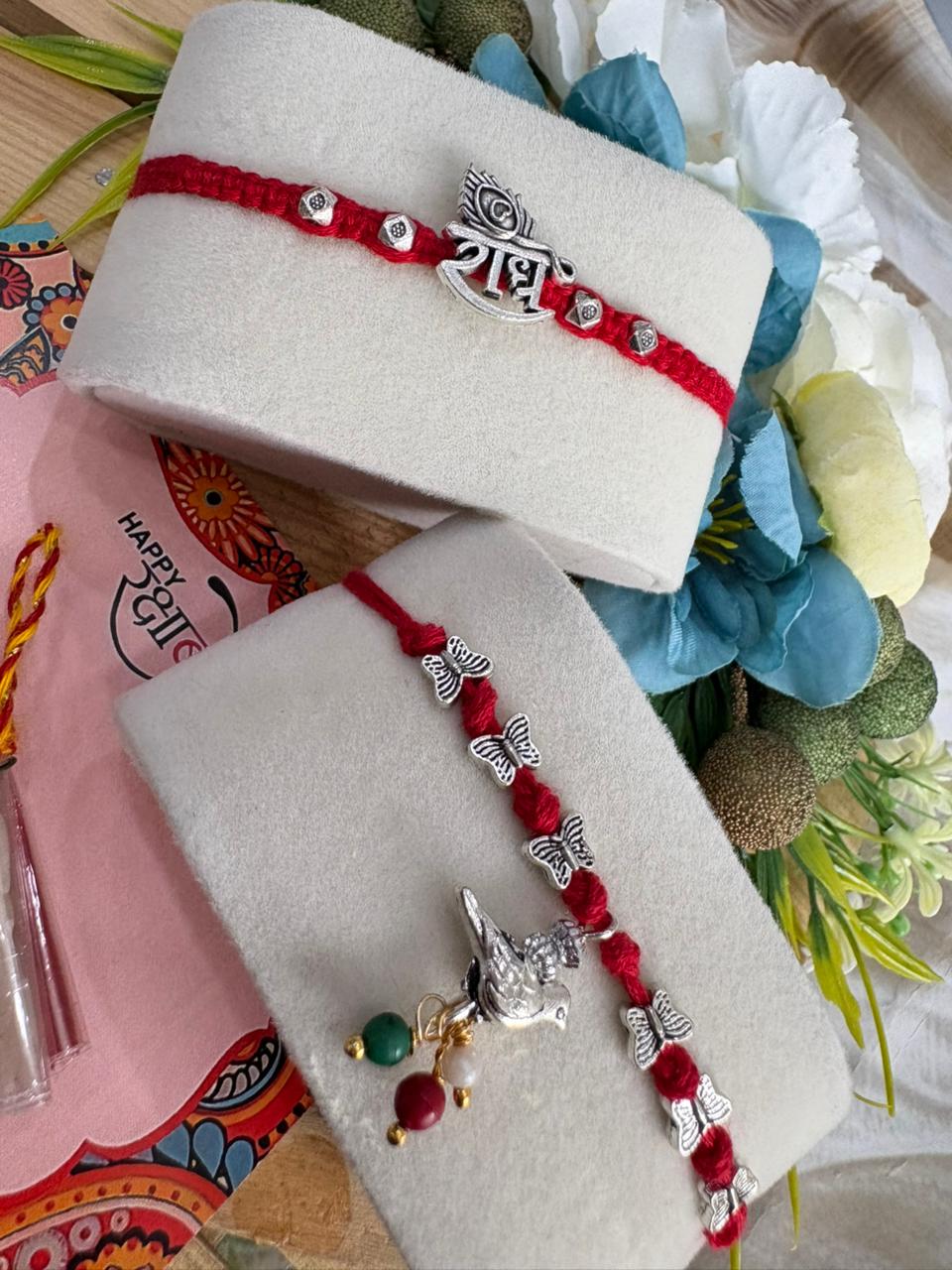 Oxidized Hand Woven Bhaiya Bhabhi Rakhi Set