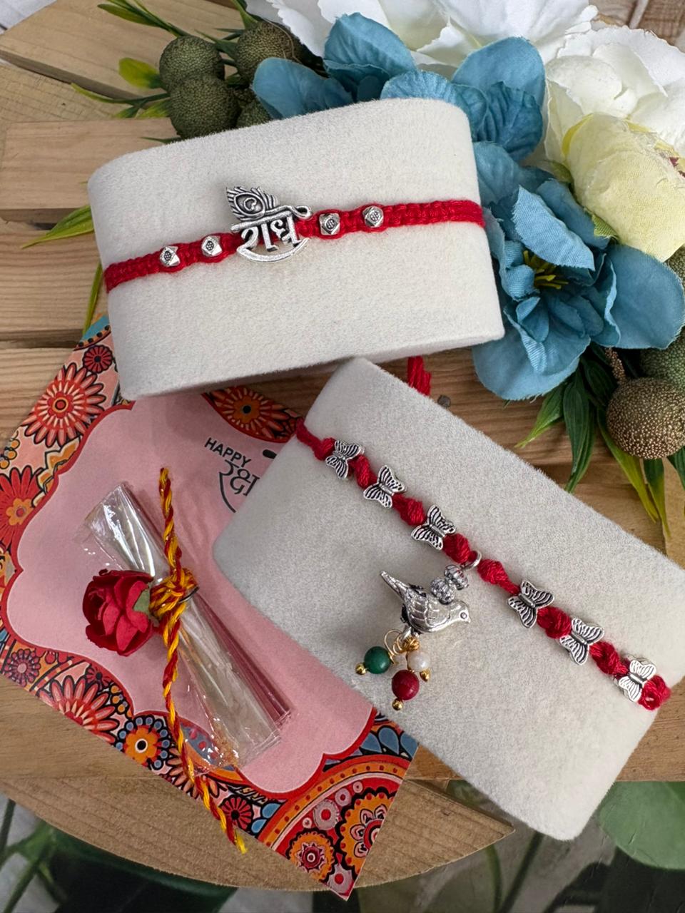 Oxidized Hand Woven Bhaiya Bhabhi Rakhi Set