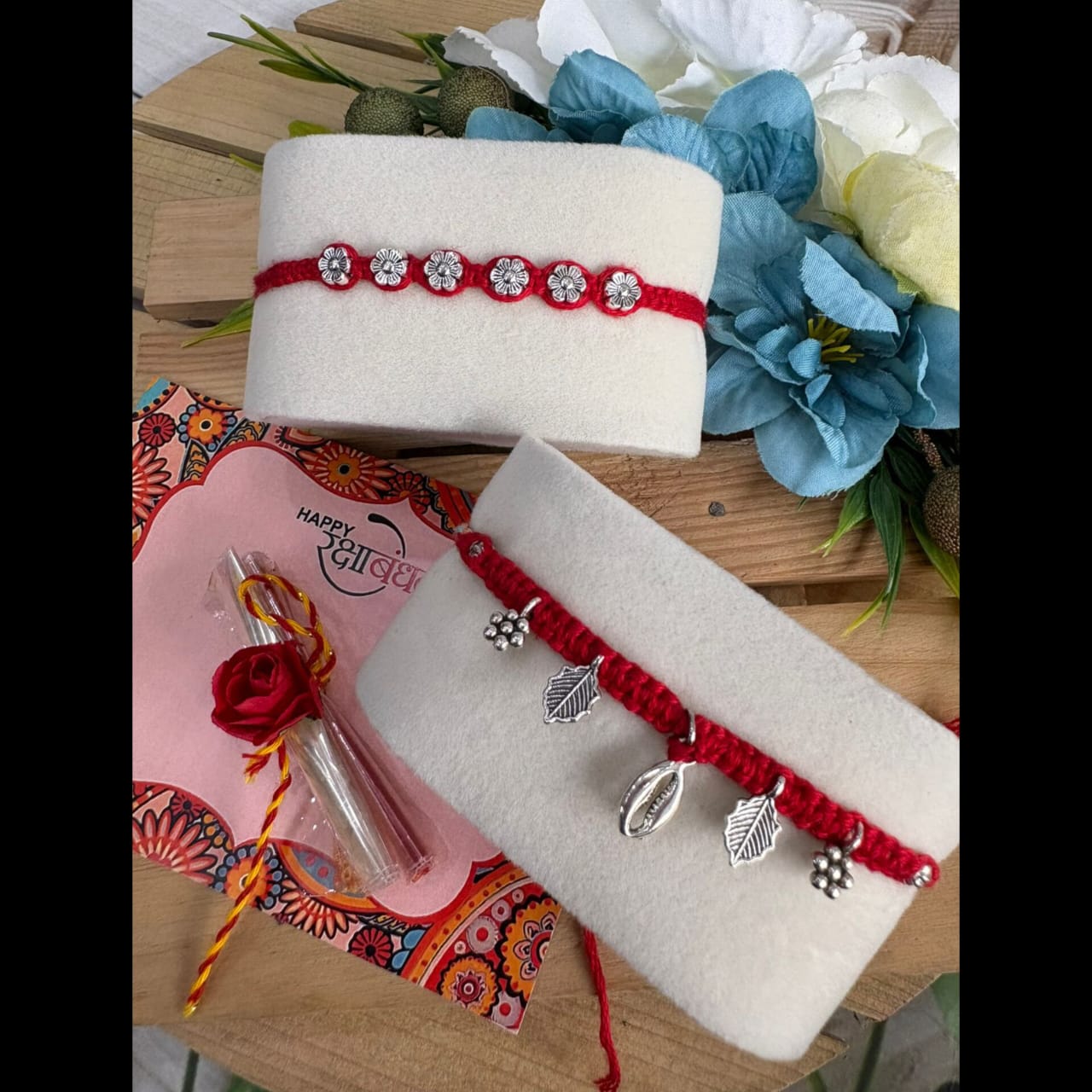 Oxidized Hand Woven Bhaiya Bhabhi Rakhi Set