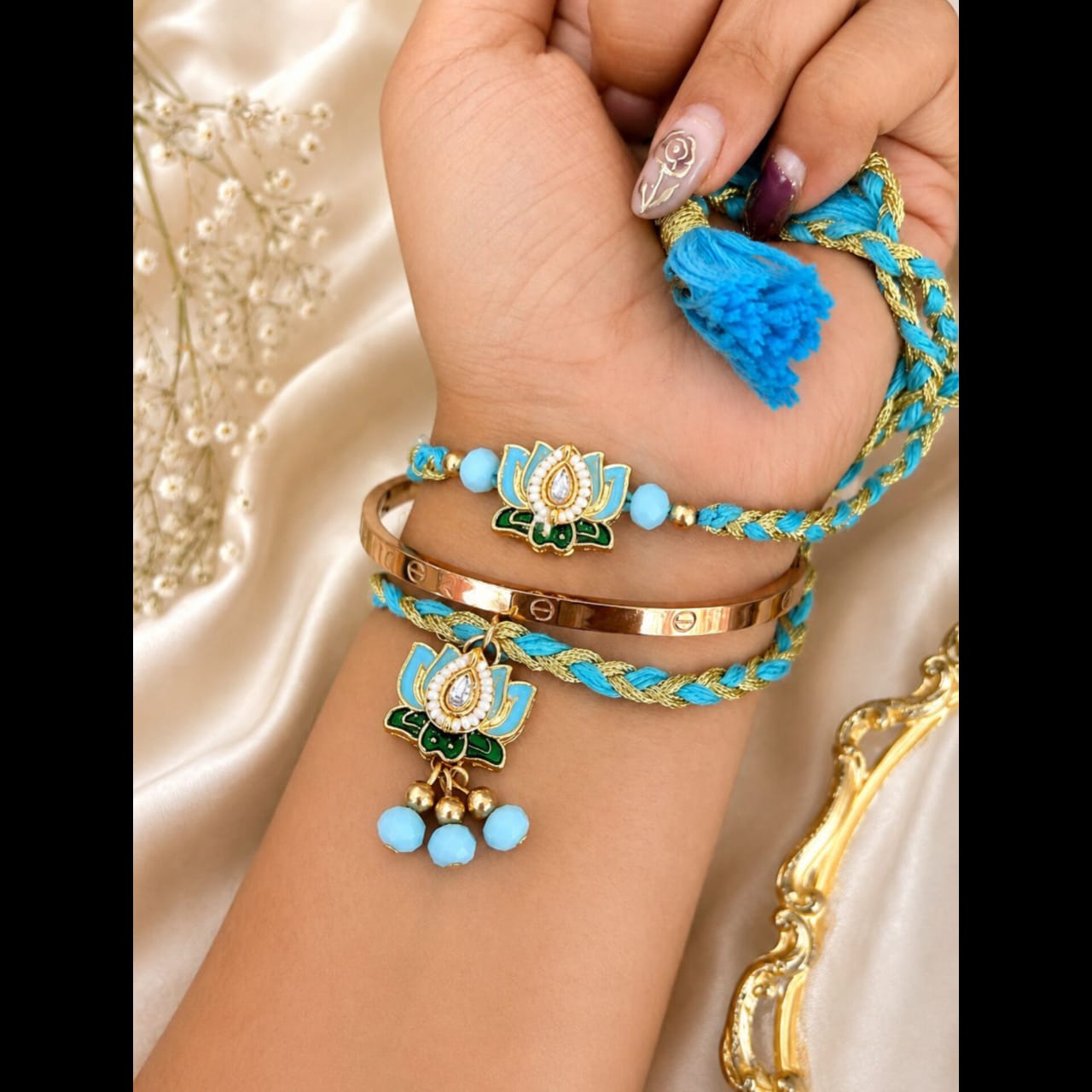 Lotus Rakhi & Lumba Set