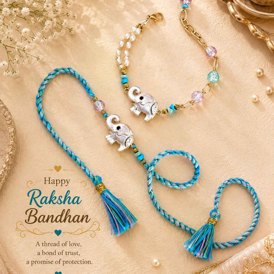 Elephant Rakhi & Lumba Set