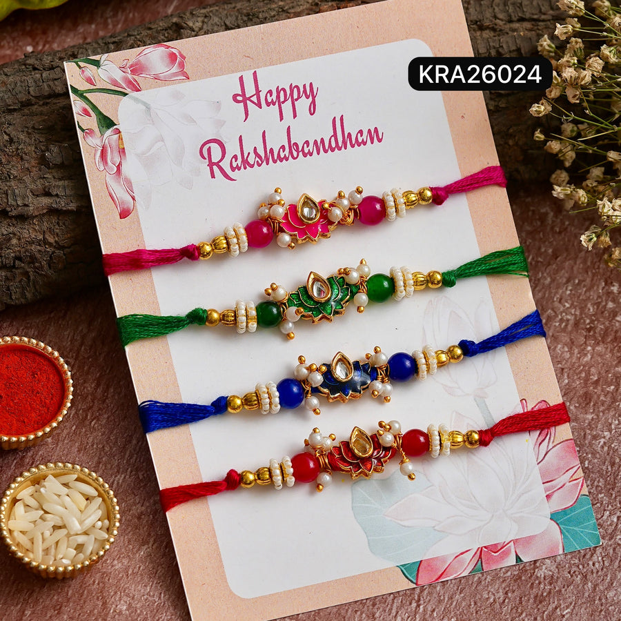 Minimal Kundan Meenakari Lotus Rakhi Set (KRA26024)
