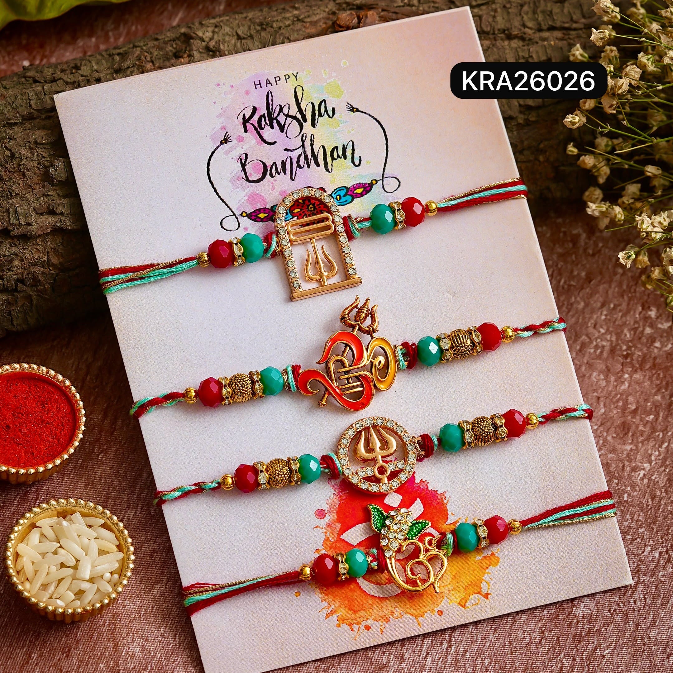 Embellished Meenakari Spiritual Rakhi Set (KRA26026)